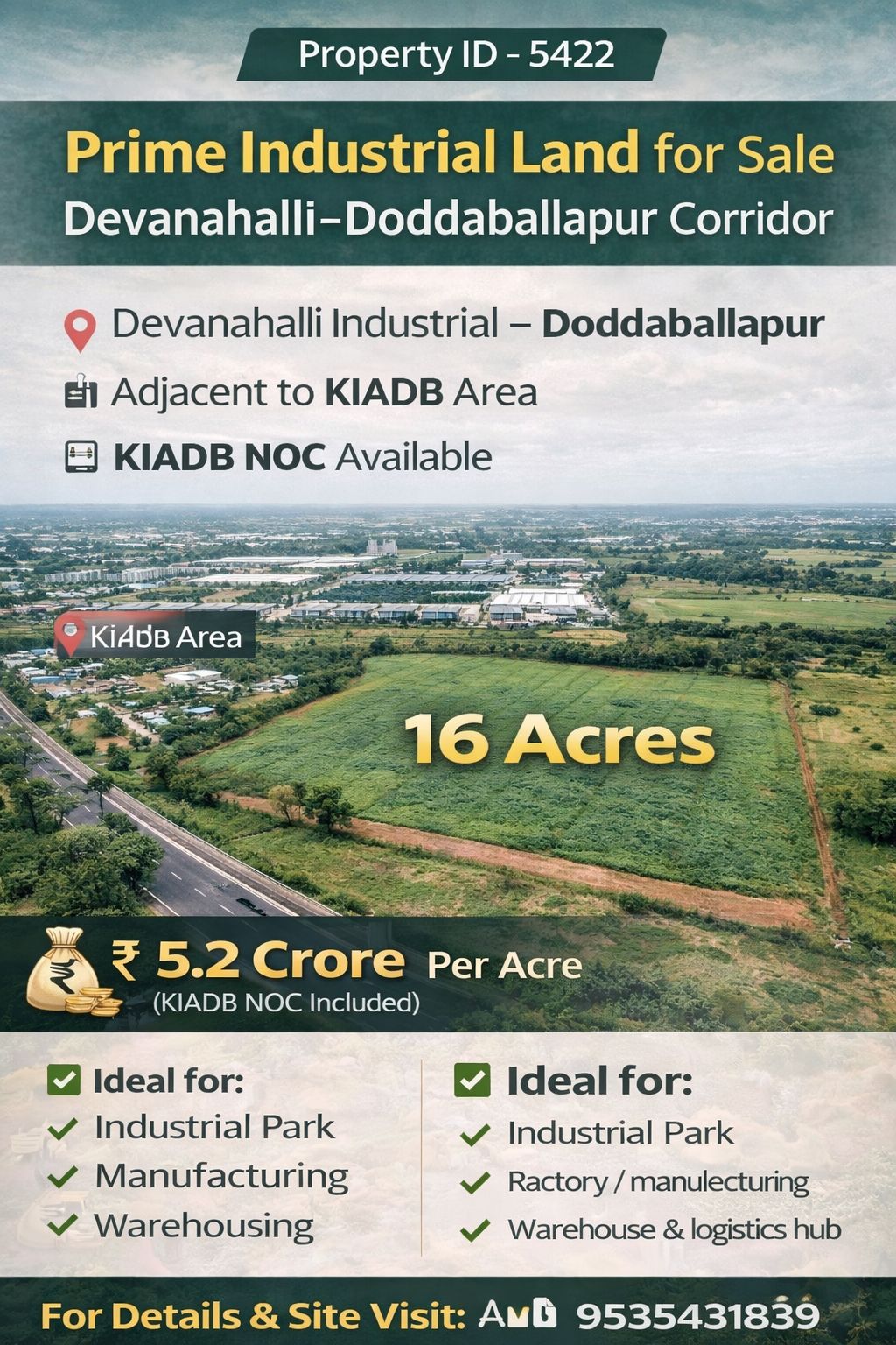 🆔 *Property ID – 5422* 🏭 *Prime Industrial Land for Sale – Devanahalli*–*Doddaballapur Corridor*